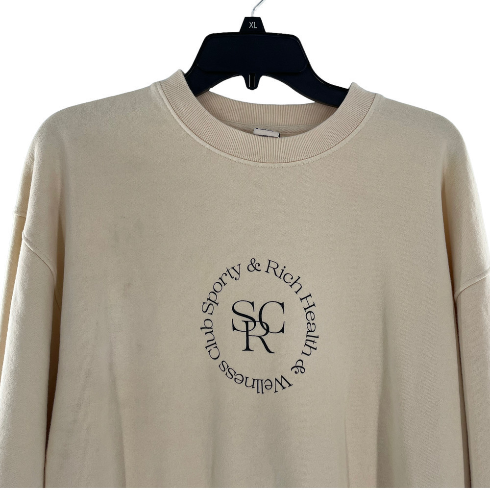 nwt sporty and rich SRHWC CREWNECK cream sweatshirt with black circle logo - Picture 2 of 8